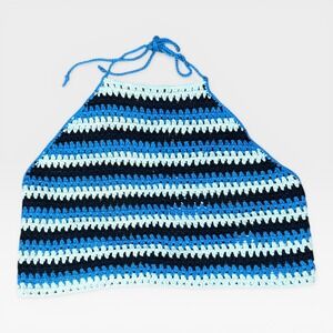 BP Crochet Halter Top Womens 2X Blue White NWT Striped Knit Festival Boho